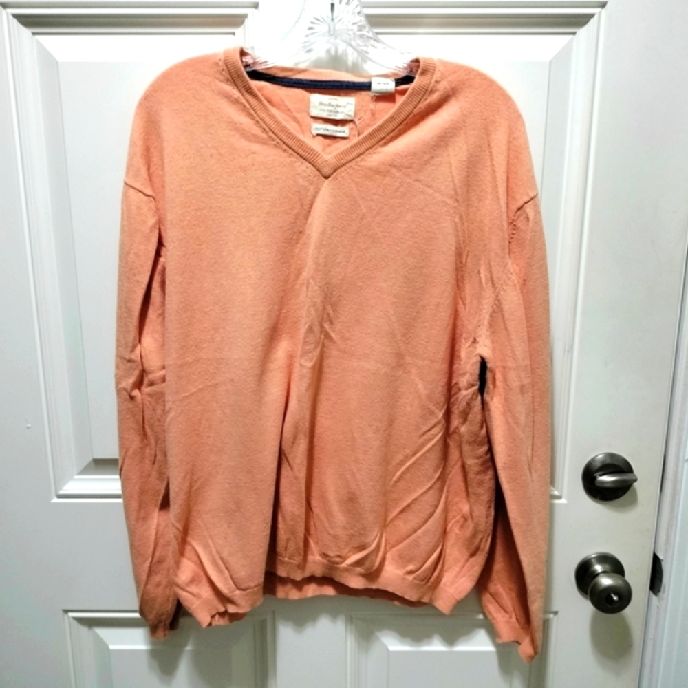 Weatherproof Cotton/Cashmere Women's V-Neck in Soft Peach-Size XL